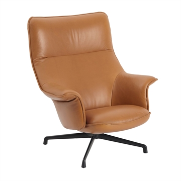 Muuto Doze Lounge Chair High Back / Swivel Base - Refine Cognac Læder/Anthracite Black