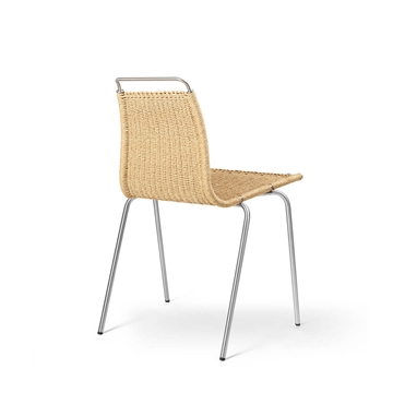 PK1 stol i rustfrit stål og naturfarvet papirgarn