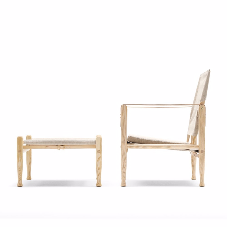 Carl Hansen & Søn KK47000 Safari stol i olierede ask med sæde i lyst kanvas stof