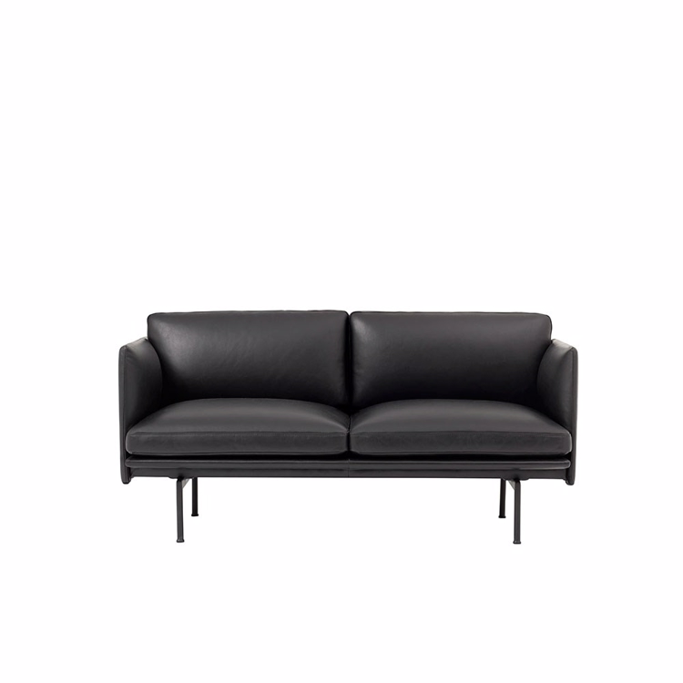 Muuto Outline 2 Personers Sofa i sort silk læder